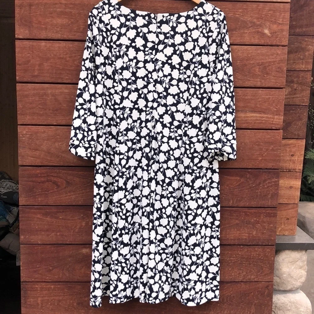 Talbots Dress Women’s 1XP Navy/Cream Floral Print Midi Length